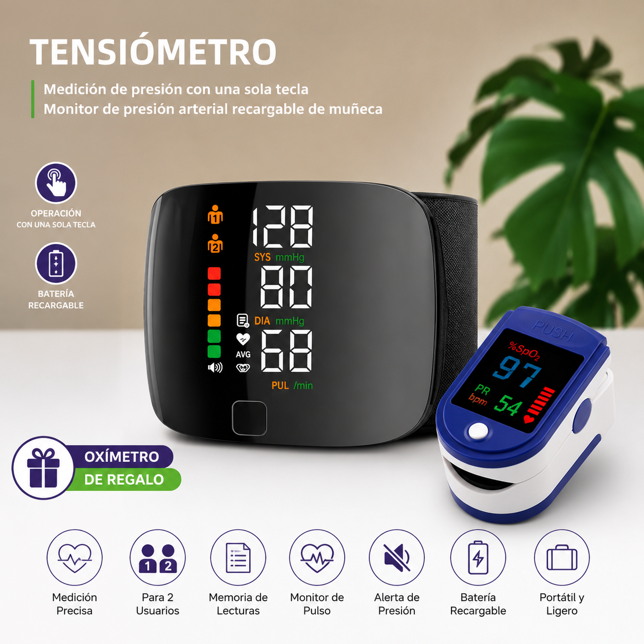 VitaPulse™ - Tensiómetro Automático de Muñeca + Oxímetro GRATIS