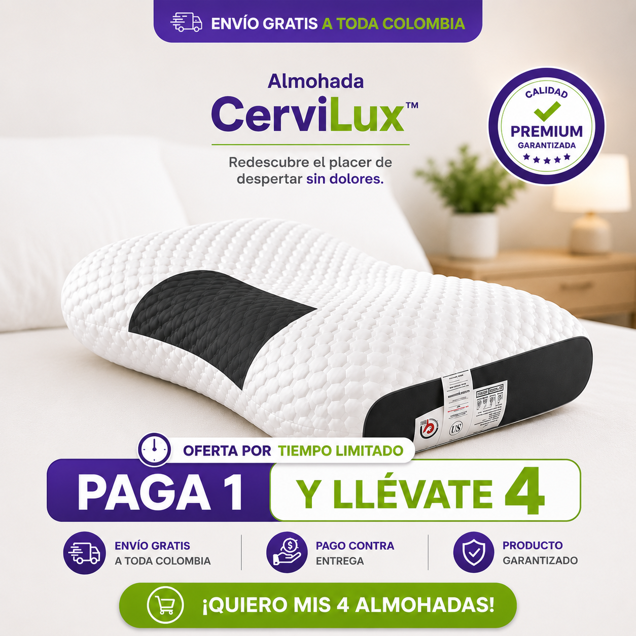 PAGA 1 y LLÉVATE 4 - Almohada CerviLux™ - Redescubre el placer de despertar sin dolores