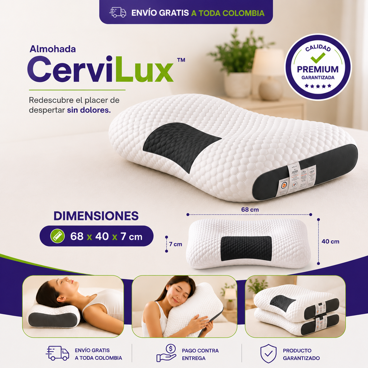 PAGA 1 y LLÉVATE 4 - Almohada CerviLux™ - Redescubre el placer de despertar sin dolores